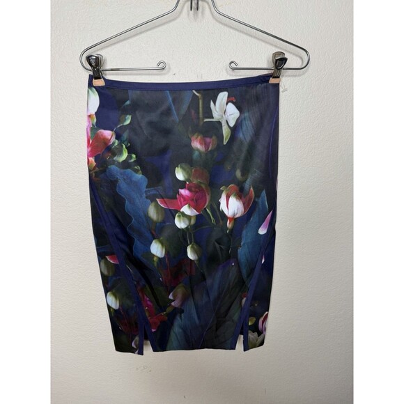 Ted Baker NEW NWT Grettia Pencil Skirt Blue Floral Orchid Print Women's Size 0-2 - Picture 5 of 11